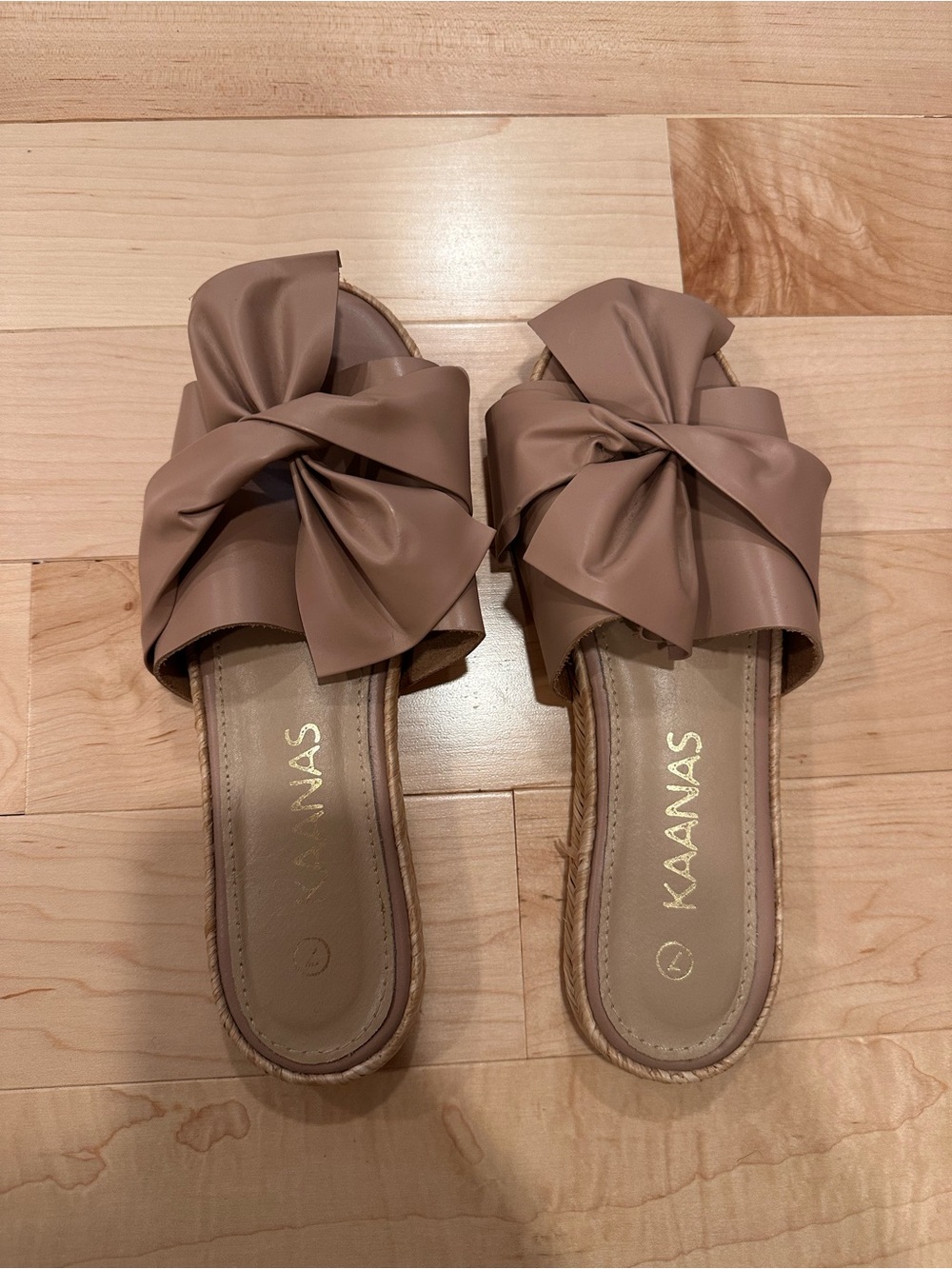 Kaanas Taupe Knotted Bow Slide Sandals for Women